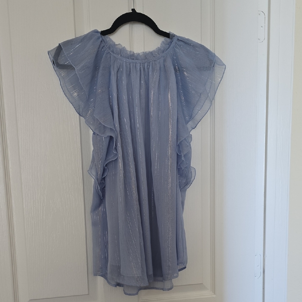 LOFT Light Blue Ruffle Blouse